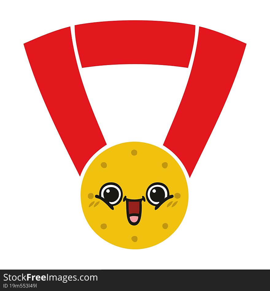 flat color retro cartoon gold medal