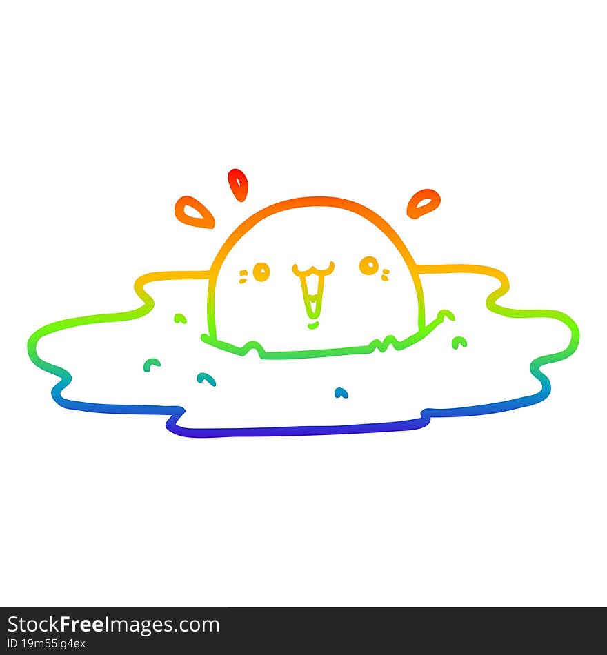 rainbow gradient line drawing of a cute cartoon fried egg