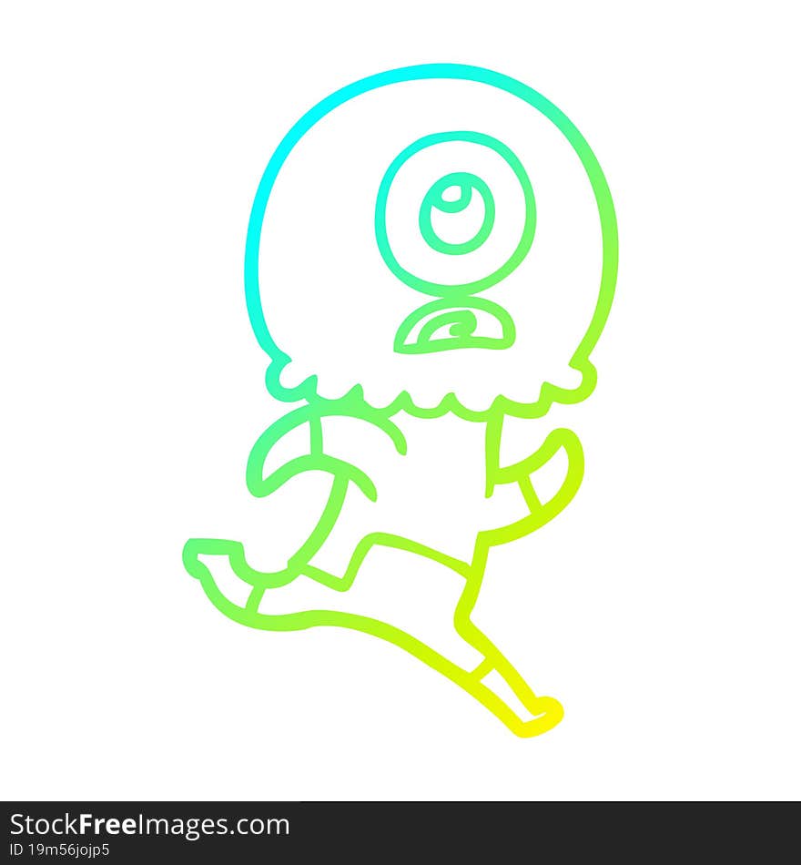 cold gradient line drawing of a cartoon cyclops alien spaceman running