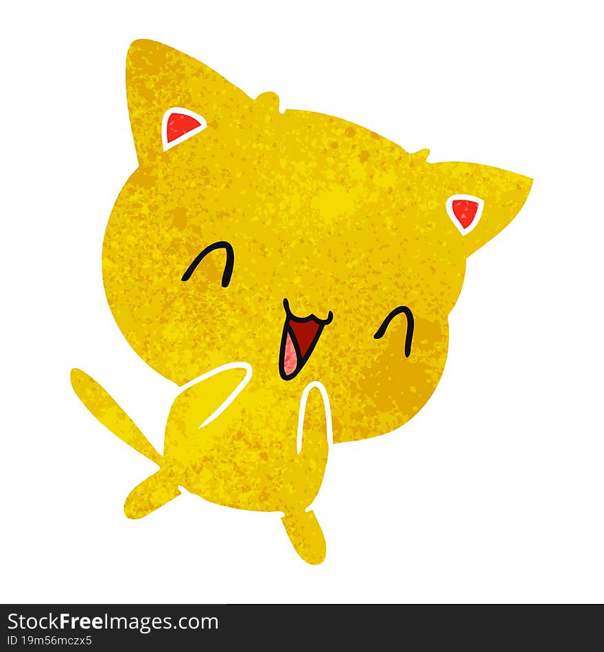 retro cartoon of cute kawaii cat