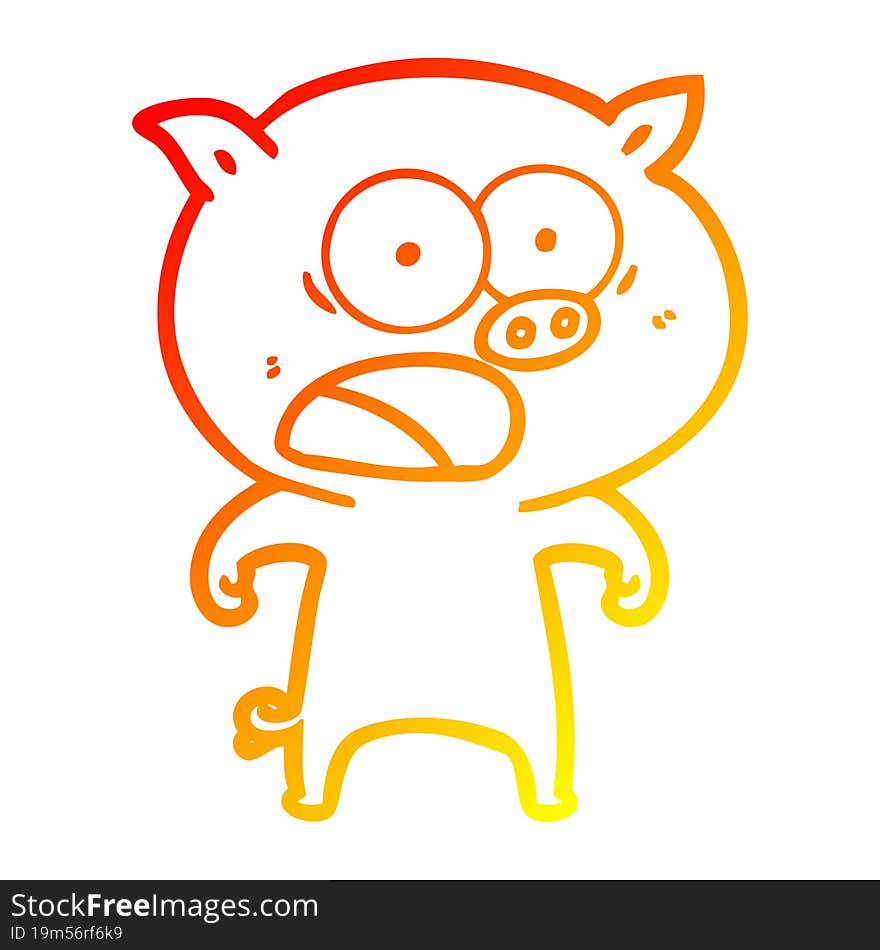 warm gradient line drawing cartoon pig shouting