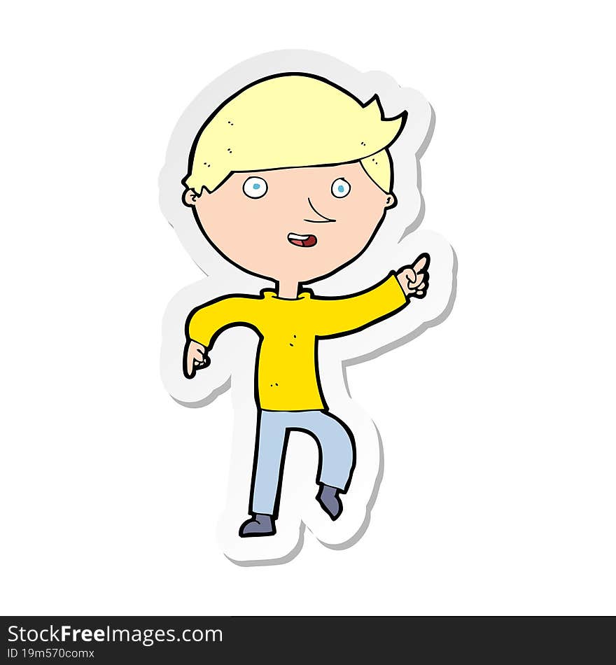 sticker of a cartoon happy pointing