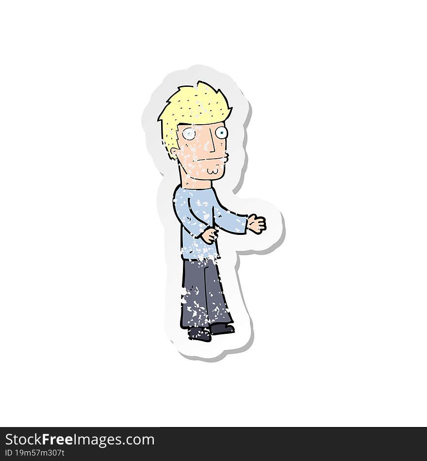 retro distressed sticker of a cartoon confused man