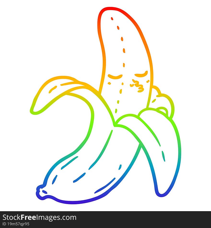 rainbow gradient line drawing cartoon banana