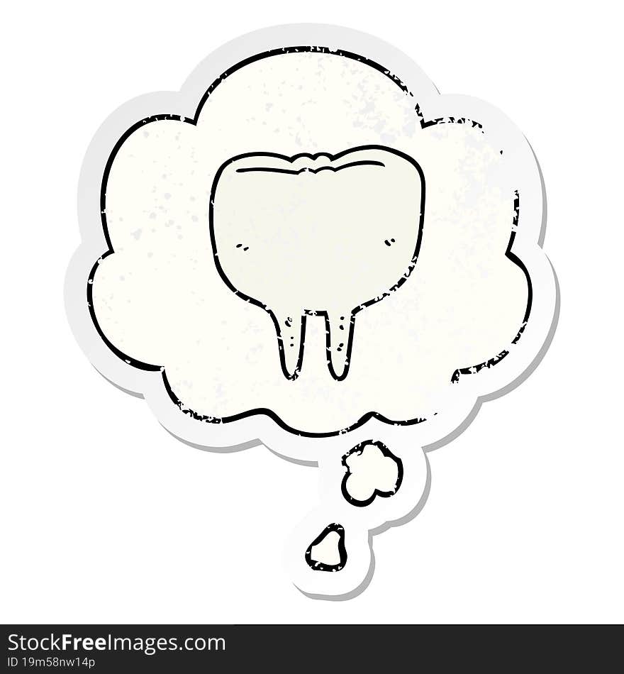 cartoon tooth and thought bubble as a distressed worn sticker