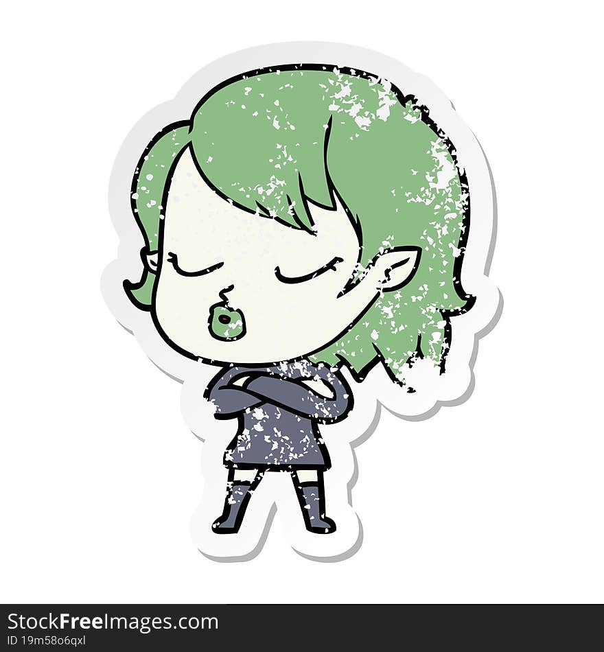 distressed sticker of a cute cartoon vampire girl