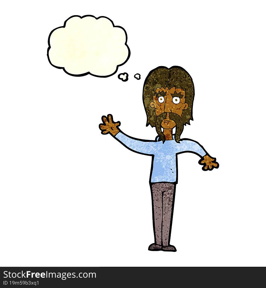 Cartoon Waving Man With Mustache With Thought Bubble