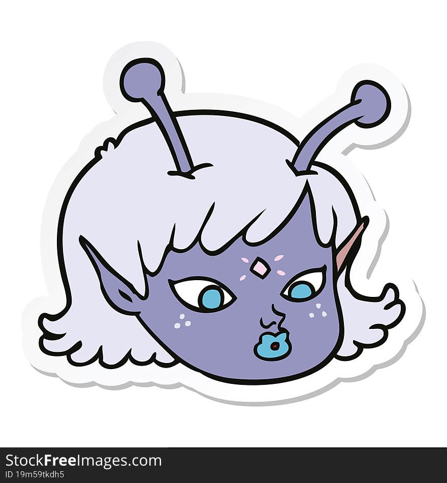 Sticker Of A Cartoon Alien Space Girl Face