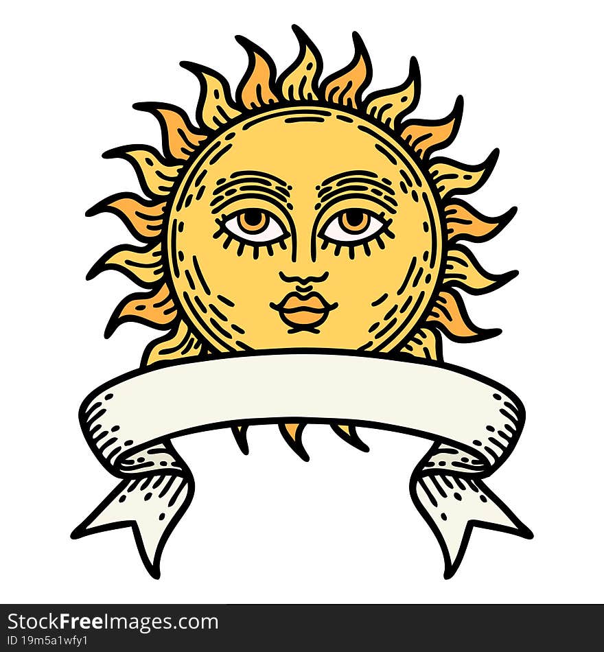 Tattoo With Banner Of A Sun With Face