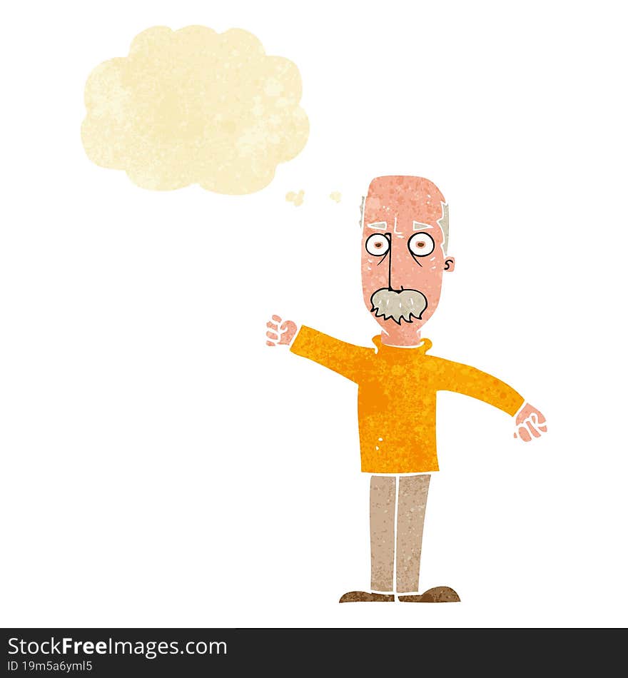 cartoon angry old man with thought bubble