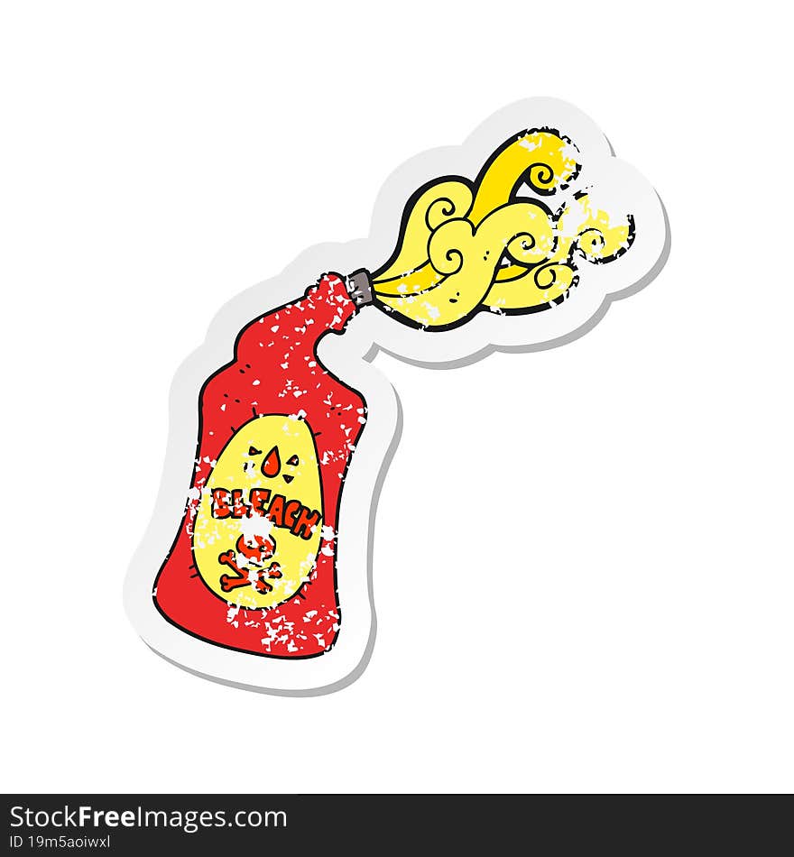 retro distressed sticker of a cartoon bleach bottle squirting