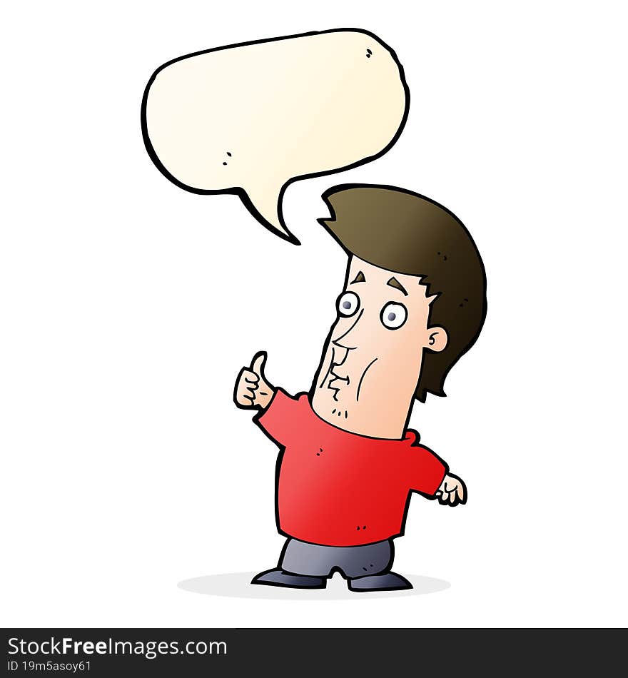 cartoon man giving thumbs up sign with speech bubble