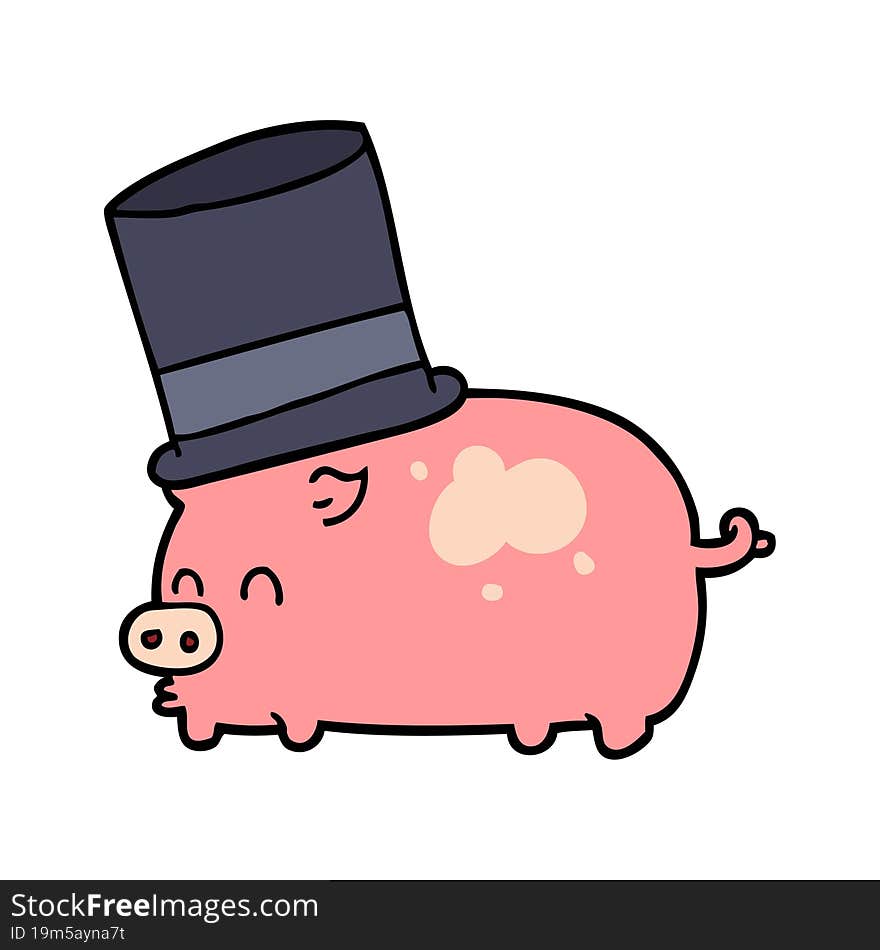 Cartoon Pig Wearing Top Hat