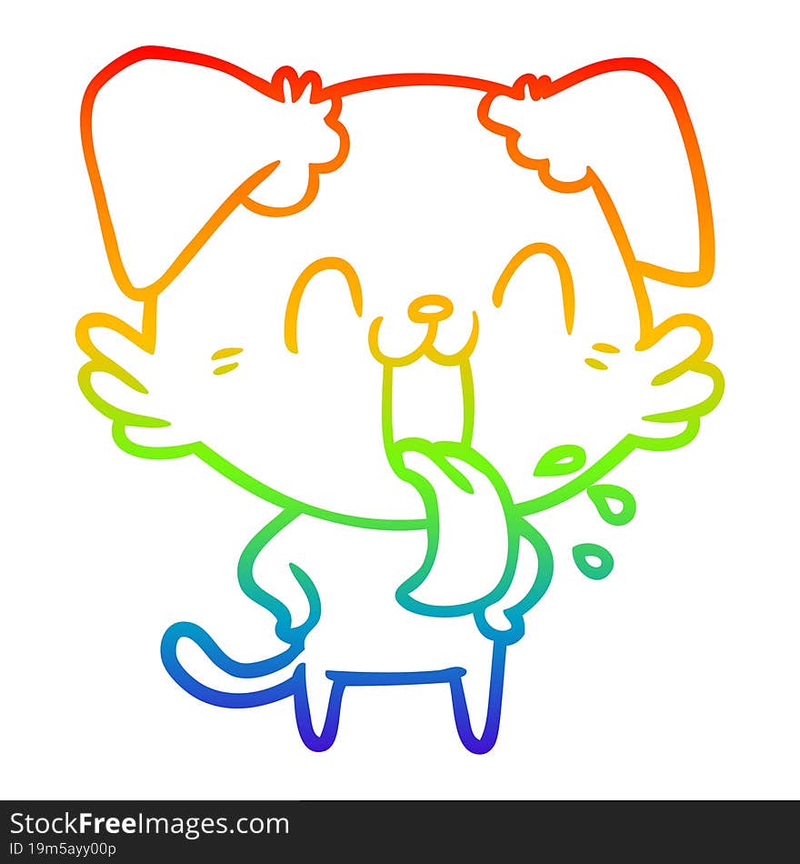 rainbow gradient line drawing of a cartoon panting dog