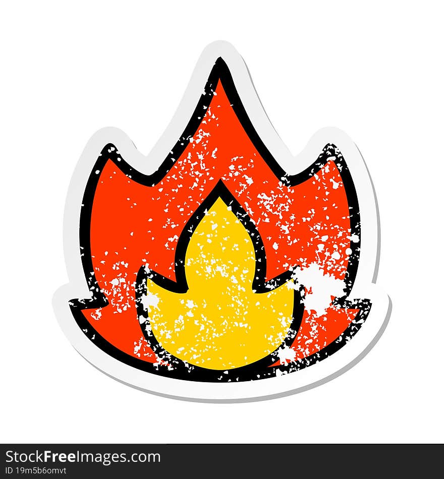 distressed sticker of a cute cartoon fire