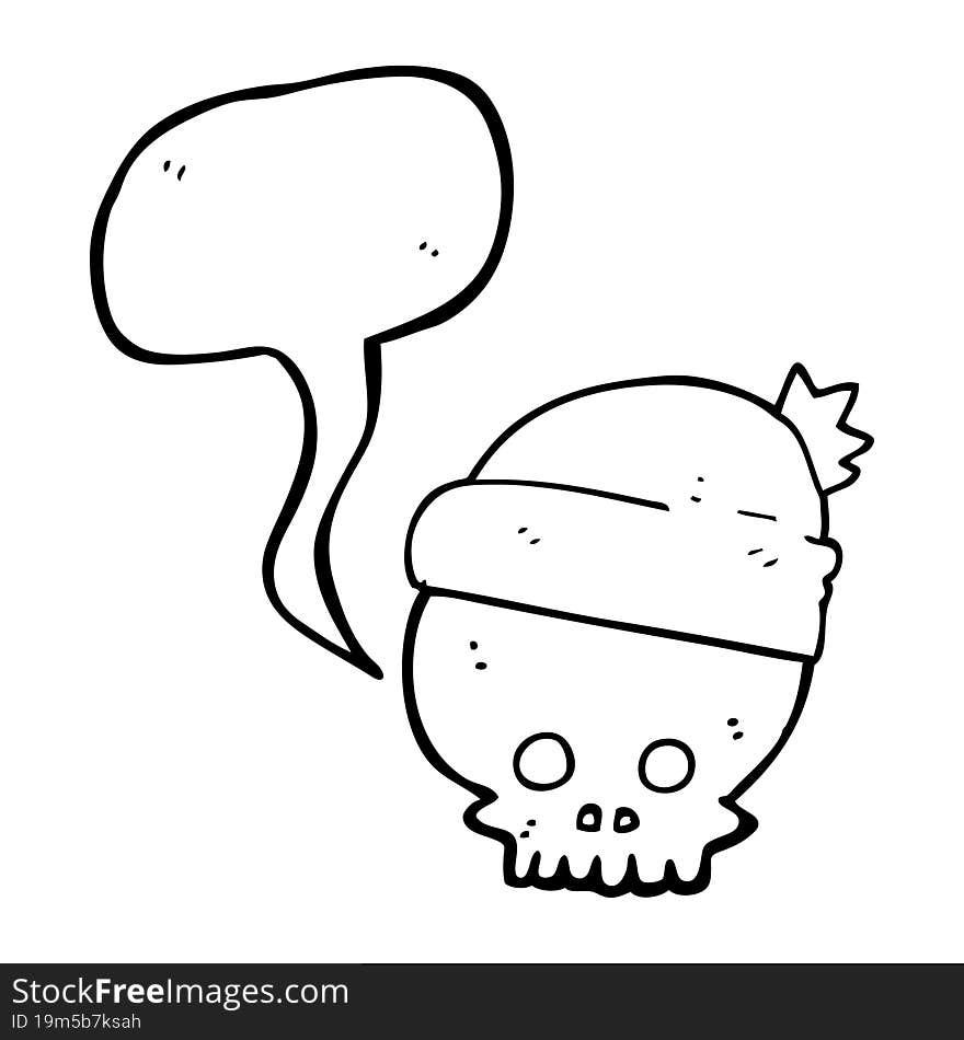 Speech Bubble Cartoon Skull Wearing Hat