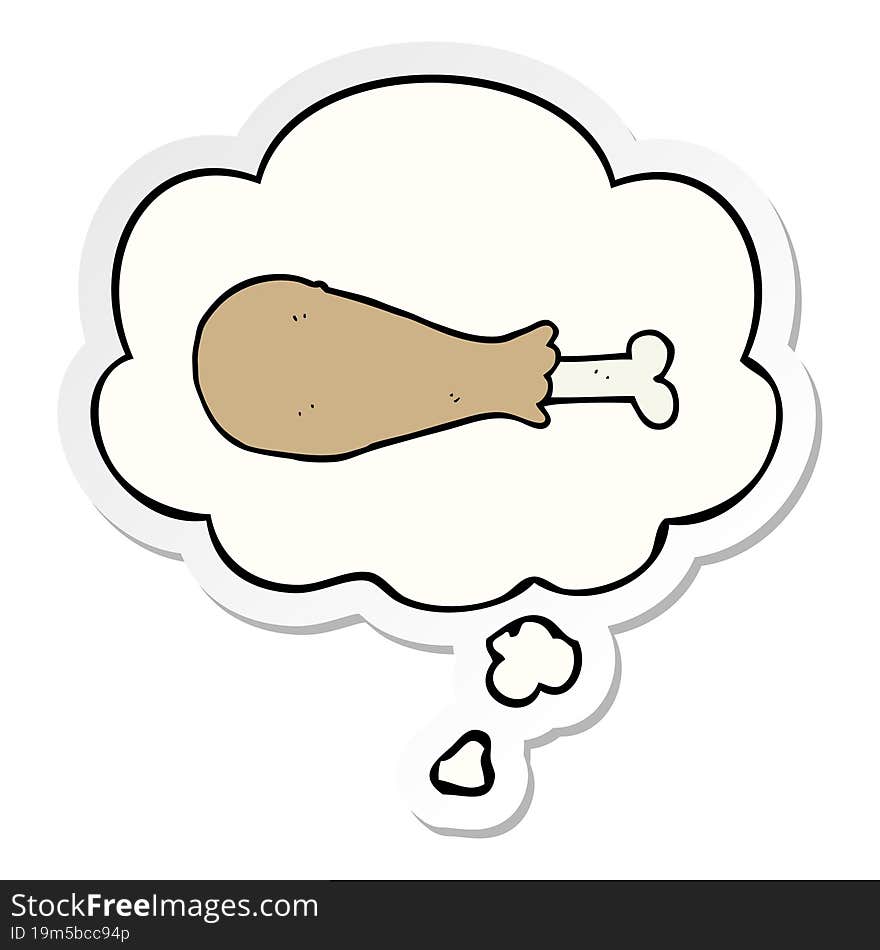 cartoon chicken leg and thought bubble as a printed sticker