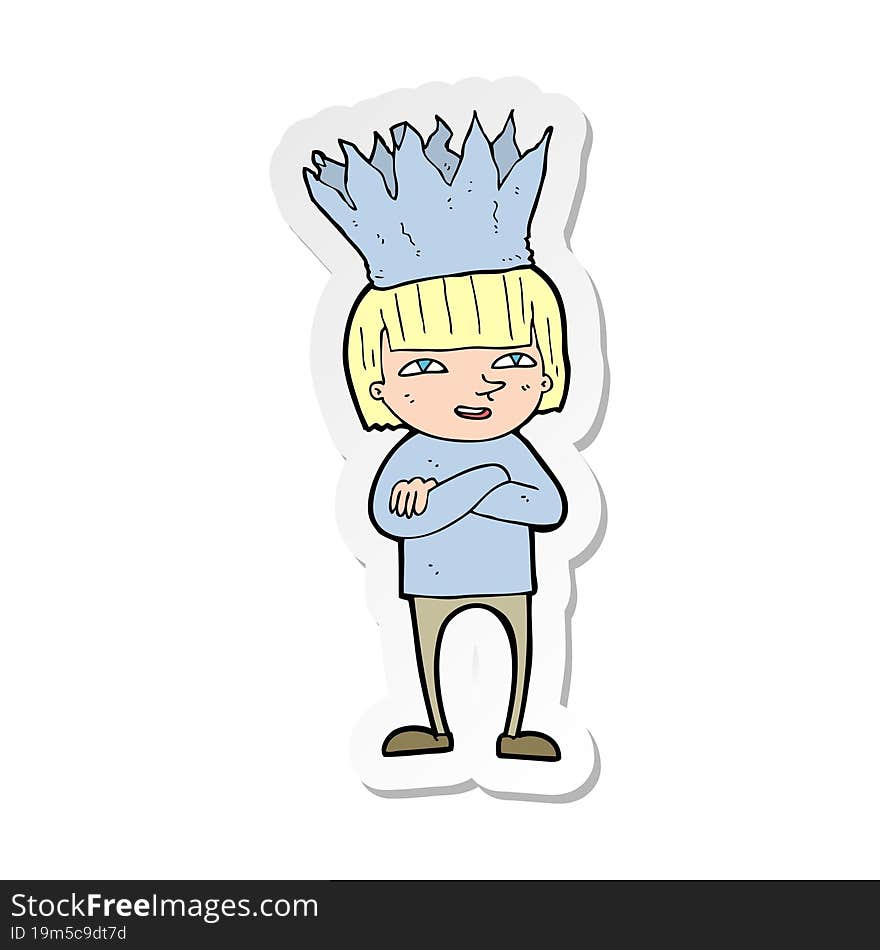 Sticker Of A Cartoon Person Wearing Paper Crown