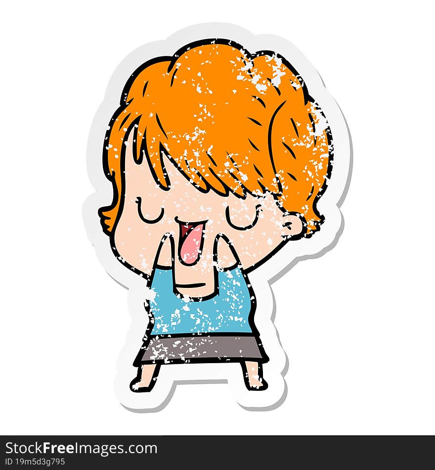 distressed sticker of a cartoon woman talking