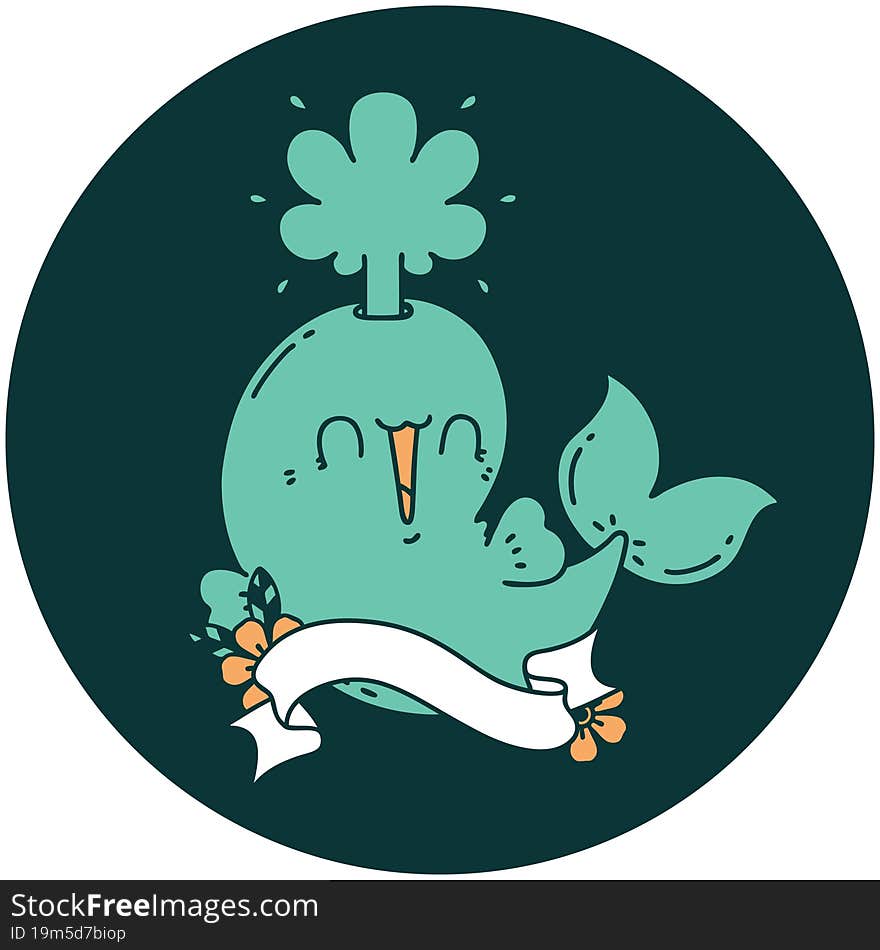 icon of tattoo style happy squirting whale character