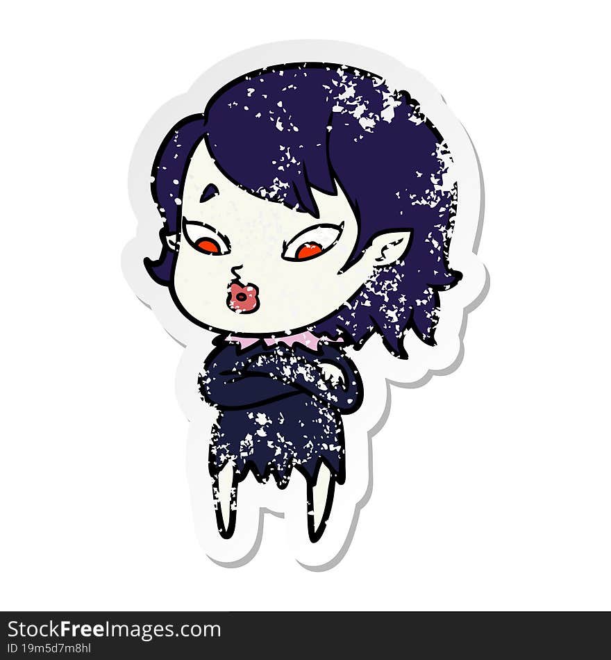 distressed sticker of a cute cartoon vampire girl