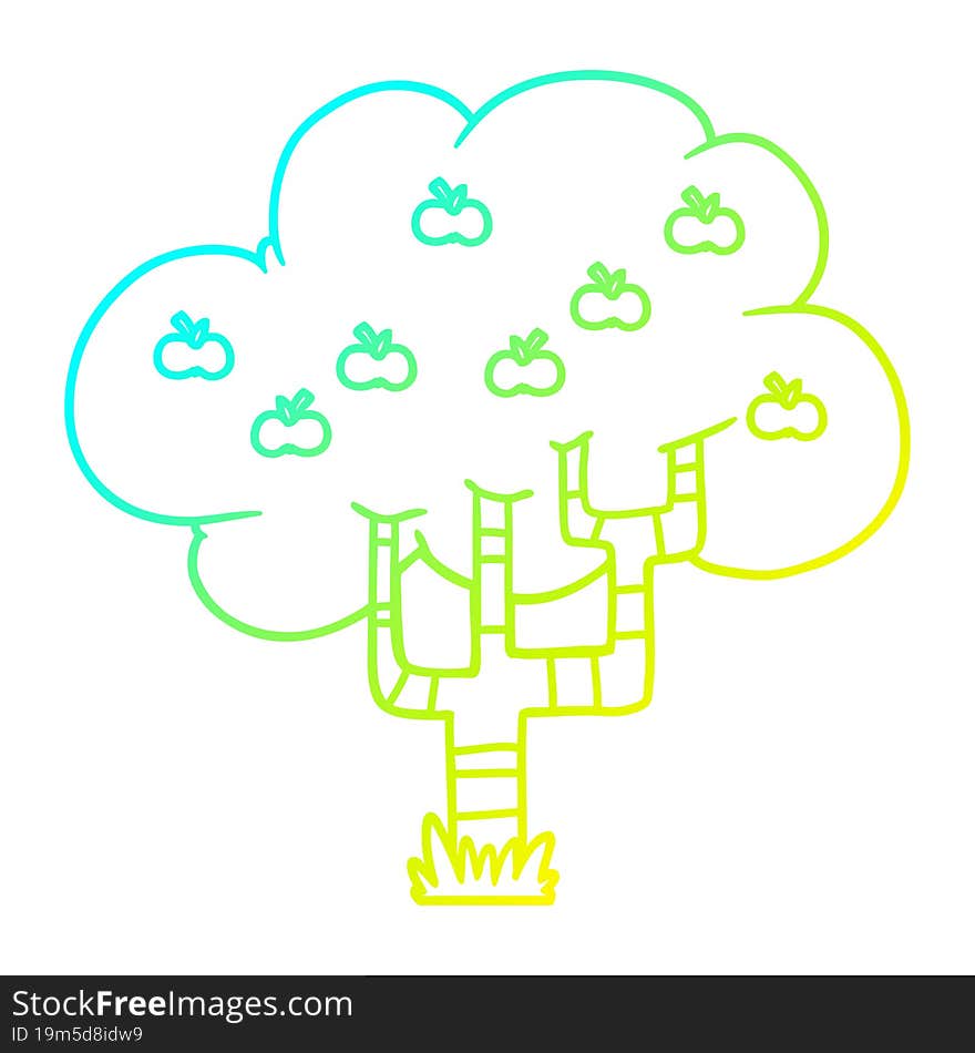 cold gradient line drawing cartoon apple tree