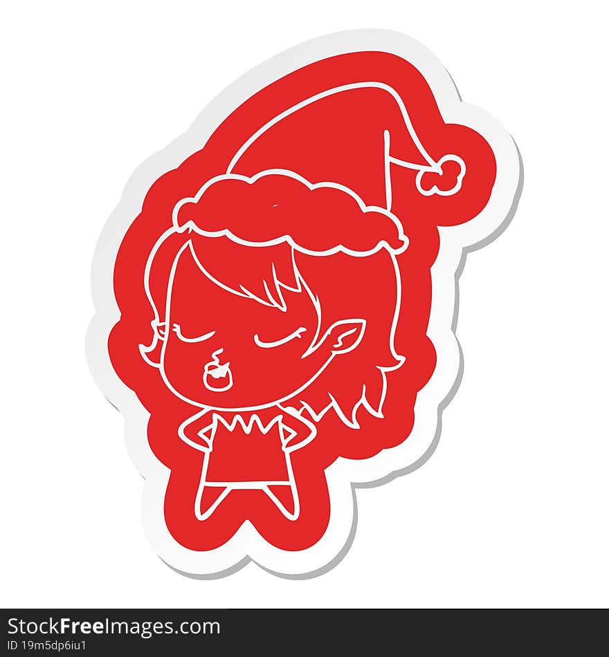 Cute Cartoon  Sticker Of A Vampire Girl Wearing Santa Hat