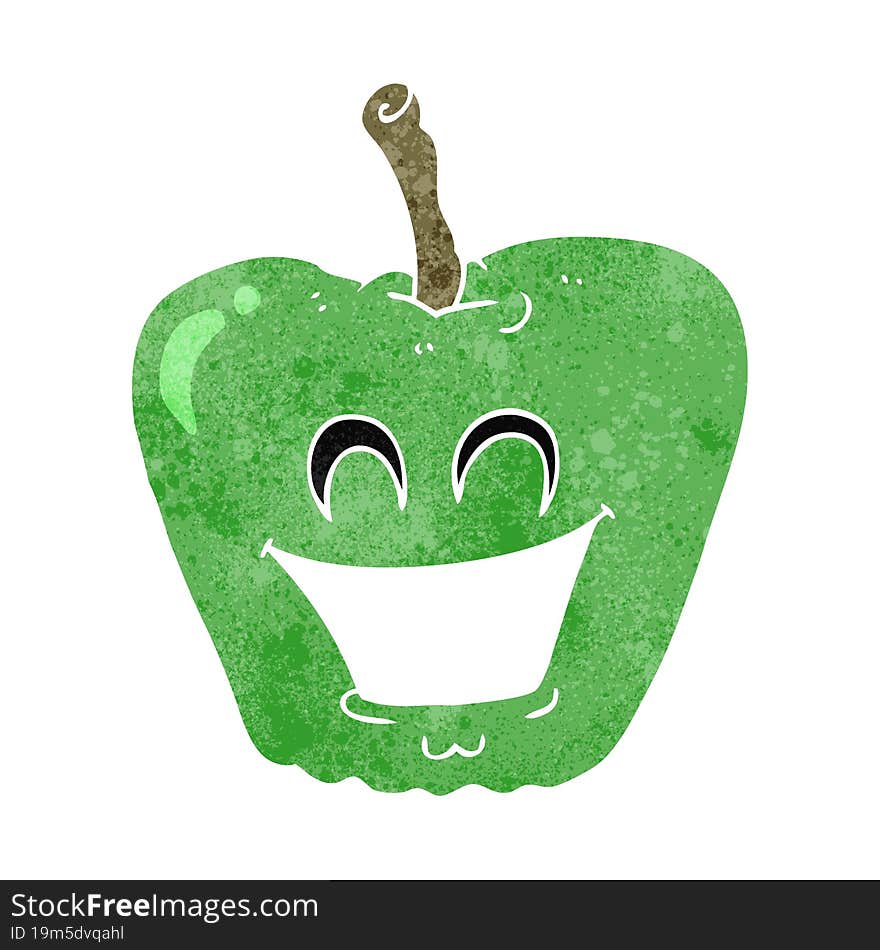 freehand retro cartoon grinning apple