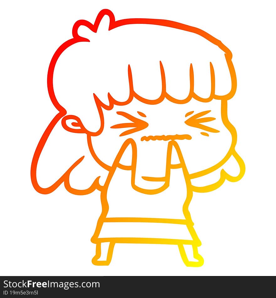 warm gradient line drawing cartoon angry girl