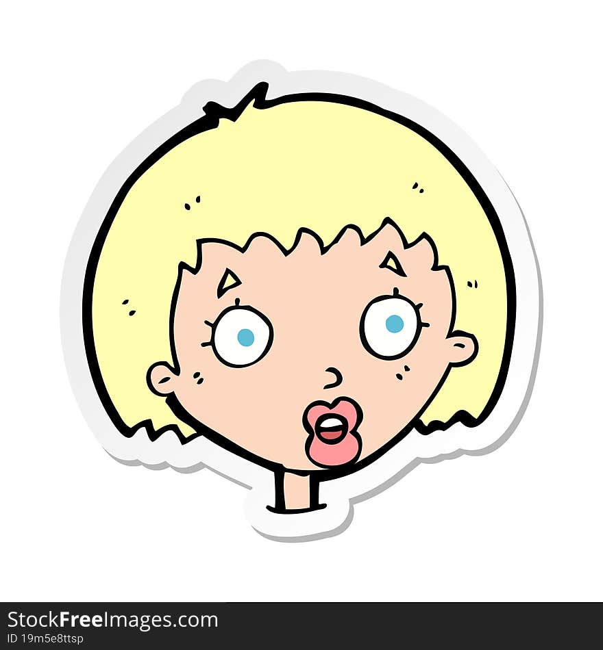 sticker of a cartoon surprised female face