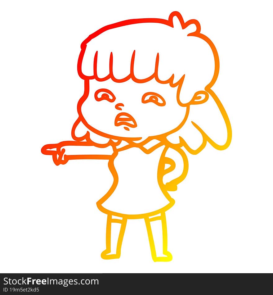 Warm Gradient Line Drawing Cartoon Worried Woman