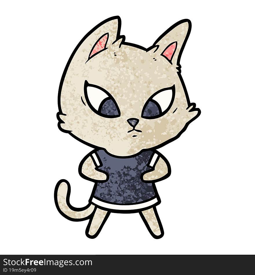 confused cartoon cat in clothes. confused cartoon cat in clothes