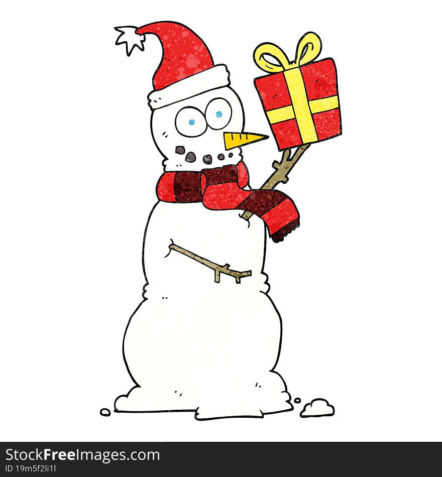 textured cartoon snowman holding present