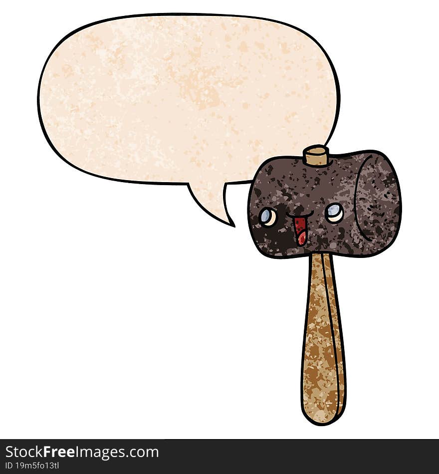 Cartoon Mallet And Speech Bubble In Retro Texture Style