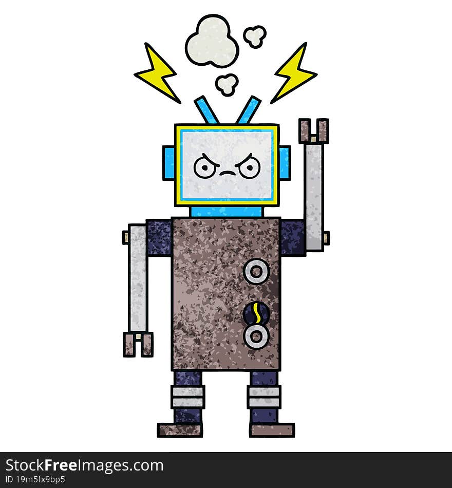 retro grunge texture cartoon of a robot