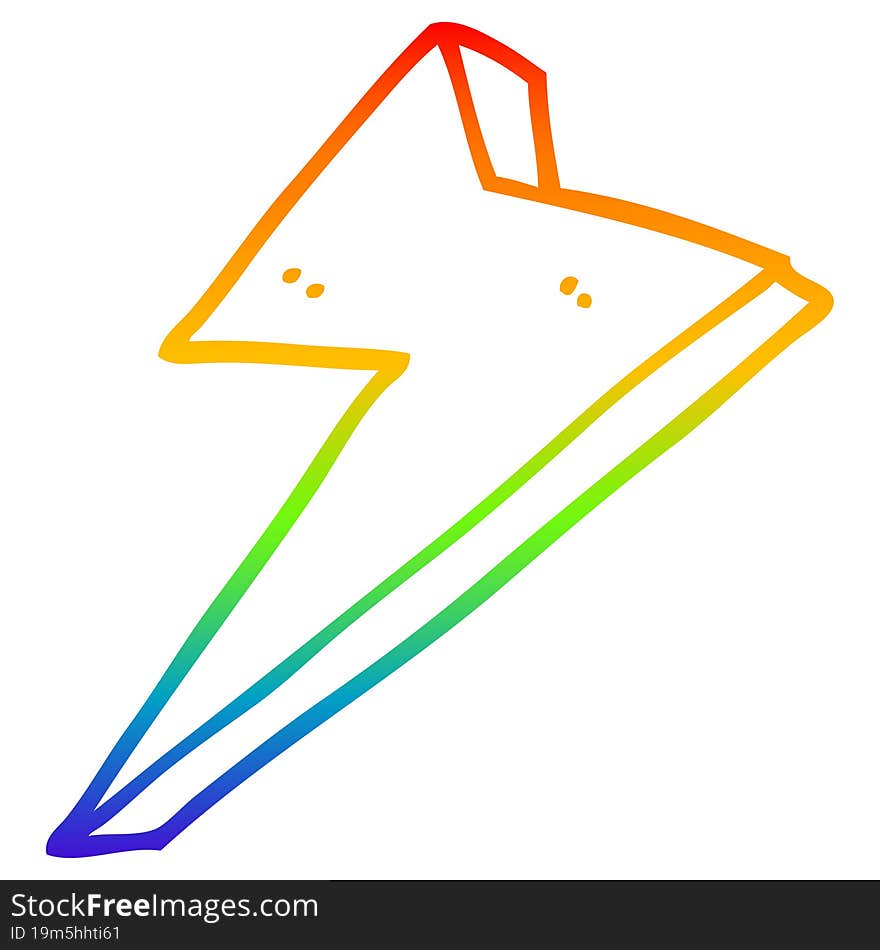 rainbow gradient line drawing of a cartoon lightning