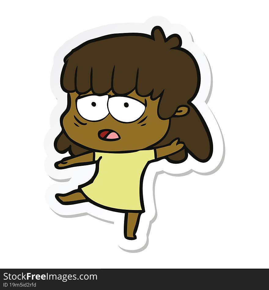 Sticker Of A Cartoon Tired Woman