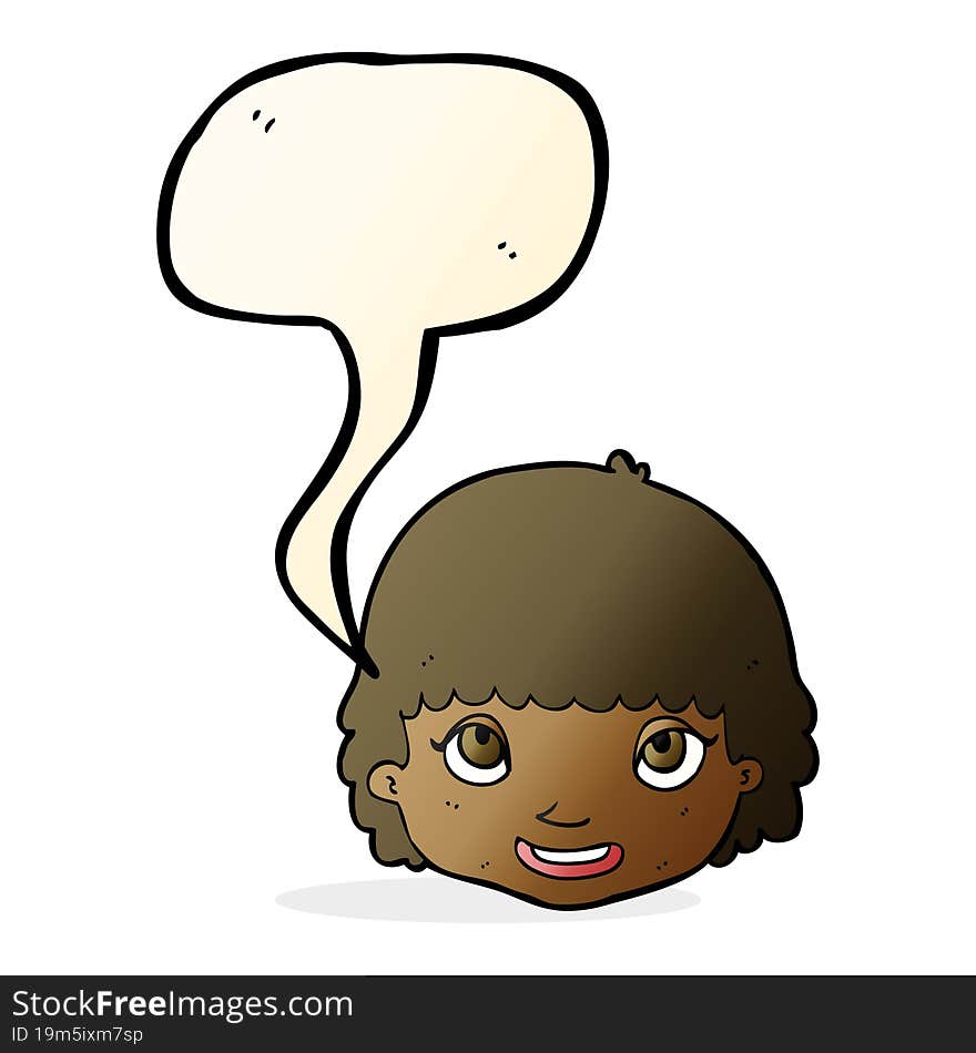 Cartoon Happy Female Face With Speech Bubble