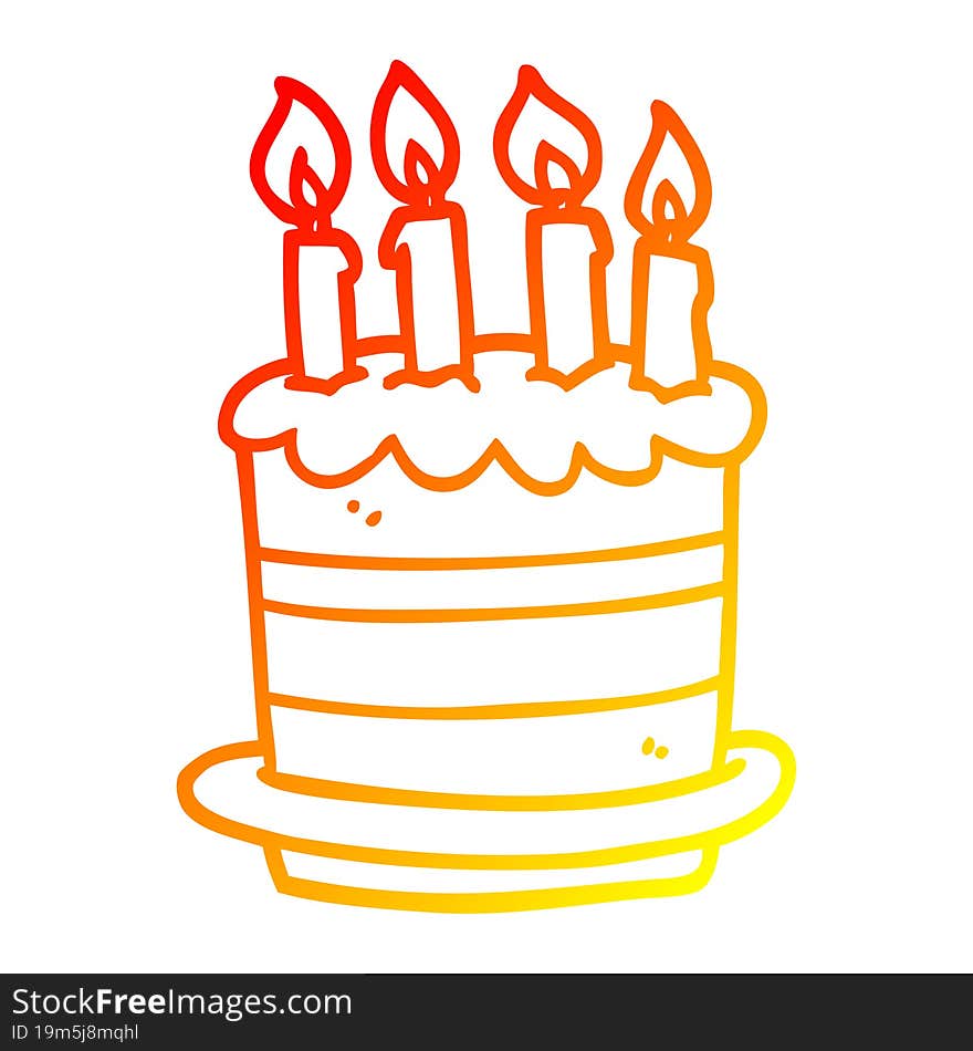 warm gradient line drawing cartoon birthday cake