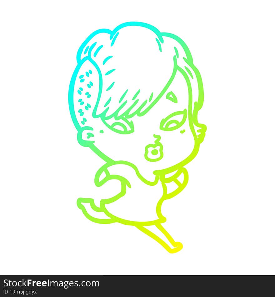 cold gradient line drawing cartoon surprised girl