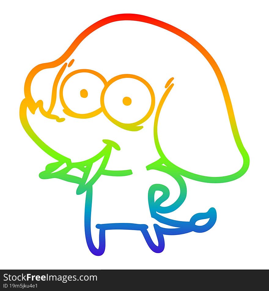 rainbow gradient line drawing happy cartoon elephant