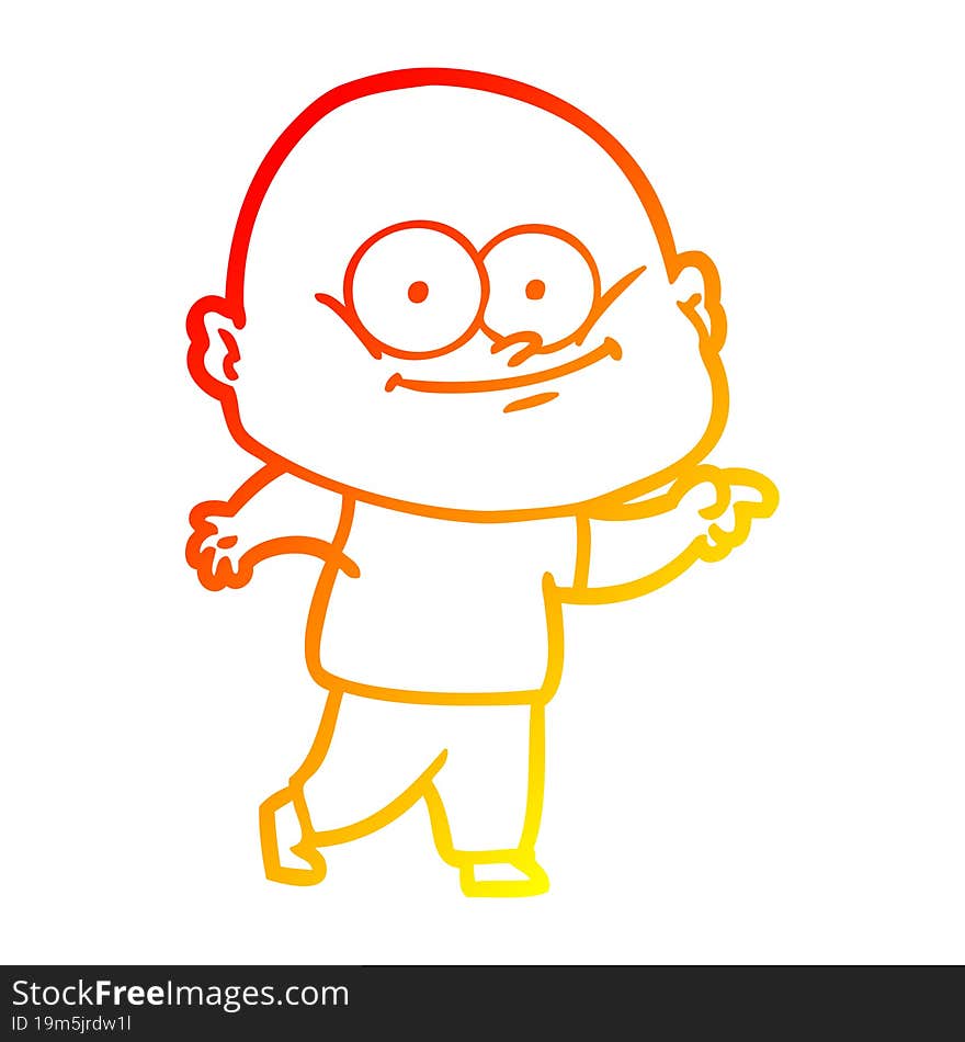 warm gradient line drawing cartoon bald man staring