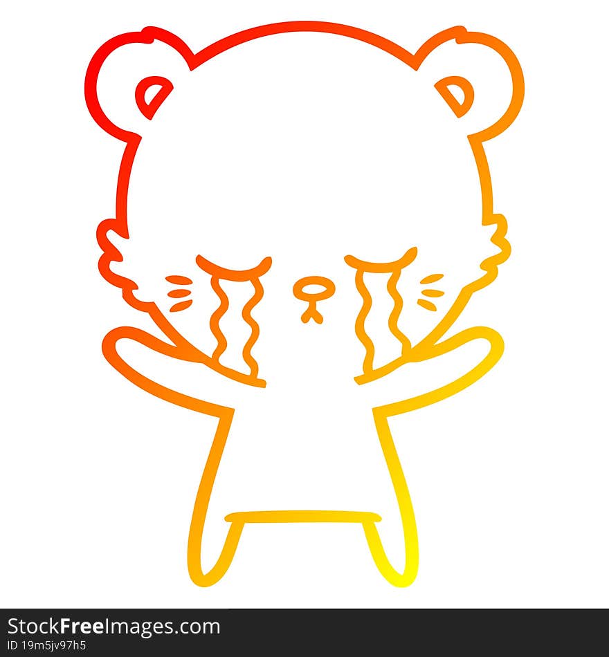 warm gradient line drawing crying cartoon polarbear