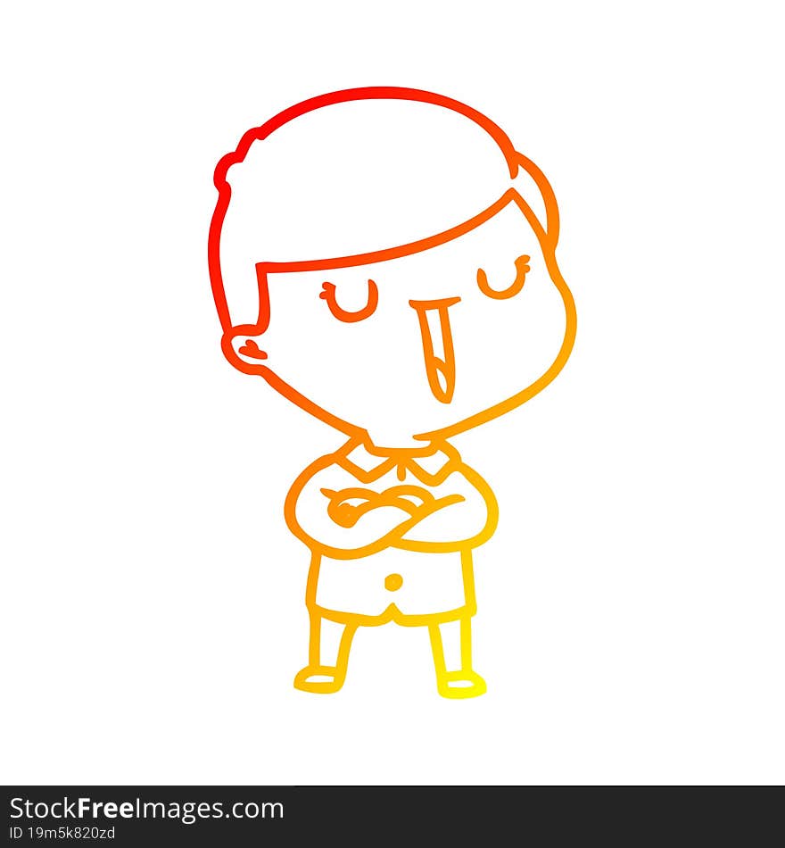 warm gradient line drawing of a cartoon happy boy