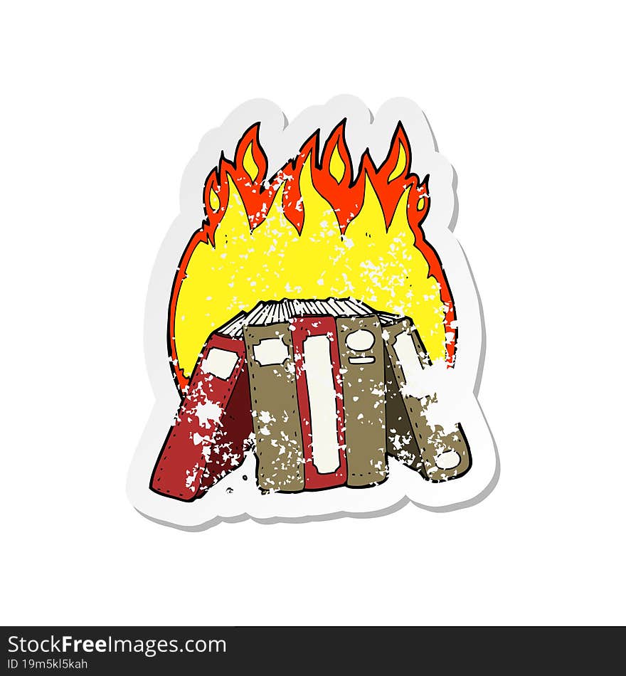 Retro Distressed Sticker Of A Cartoon Burning Books