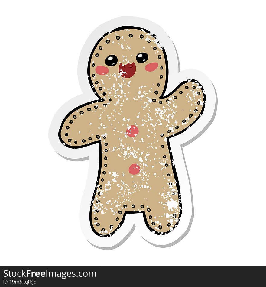 distressed sticker of a cartoon gingerbread man