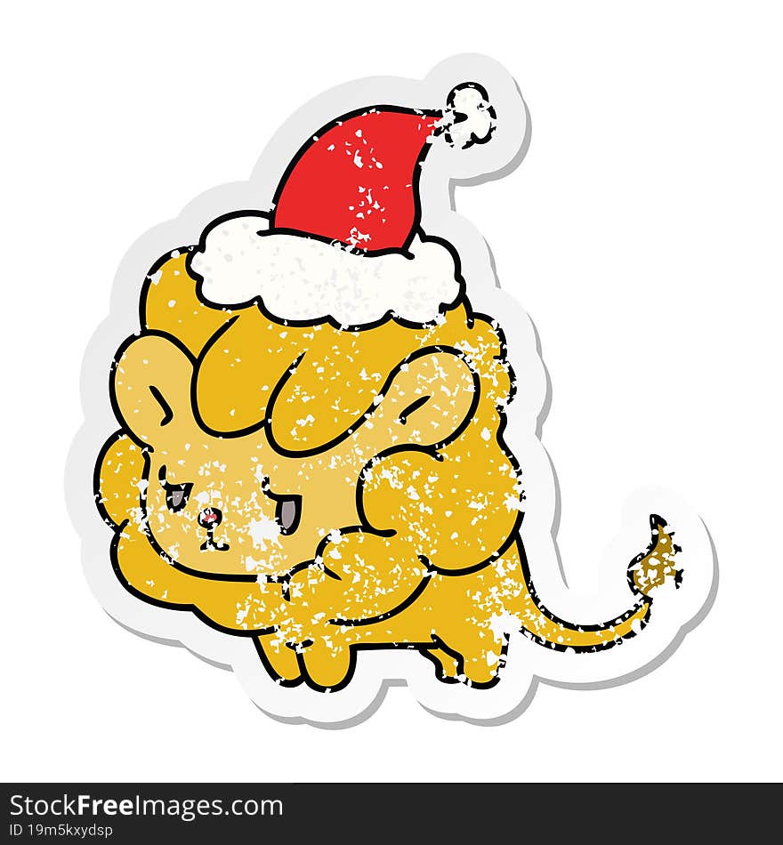 christmas distressed sticker cartoon of kawaii lion