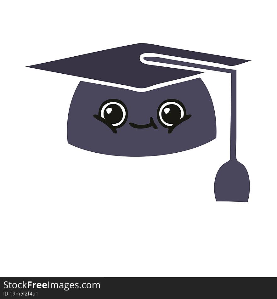 flat color retro cartoon graduation hat