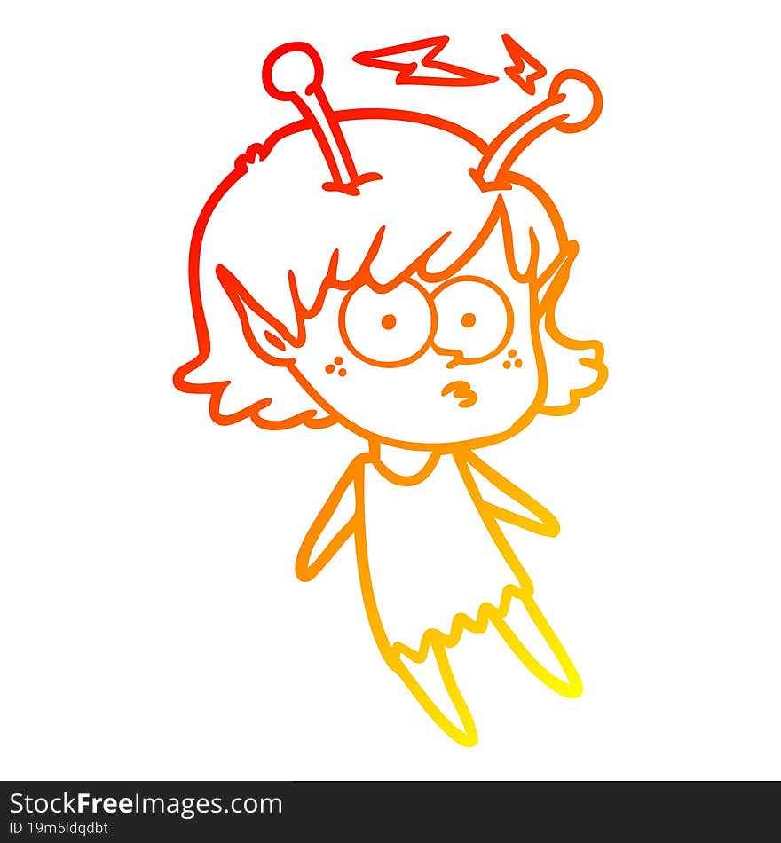 warm gradient line drawing cartoon alien girl