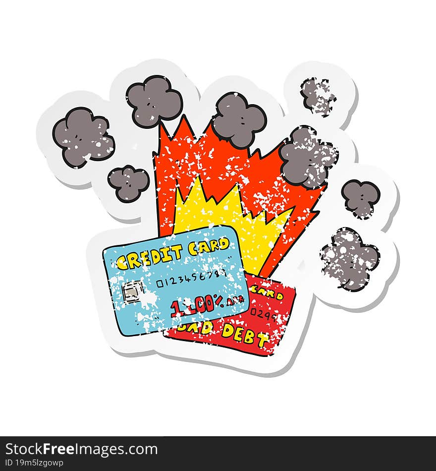 retro distressed sticker of a cartoon credit card debt